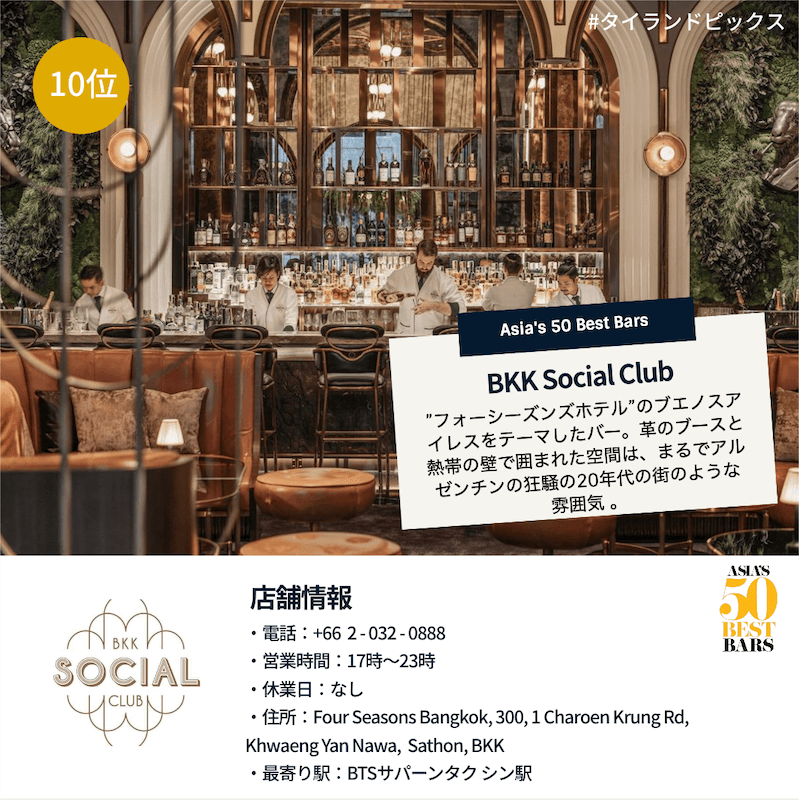 2022＿Asia's 50 Best Bars＿BKK Social Club＿Four Seasons Hotel Bangkok ＿バンコクのバー＿タイランドピックス
